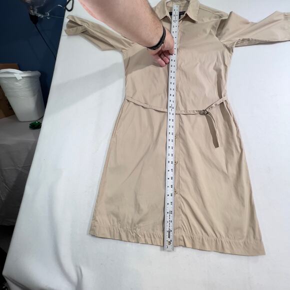 French Connection Mini Dress Woman's 2 Button Up Tan Collar Waist Tie Adjustable - Picture 9 of 16